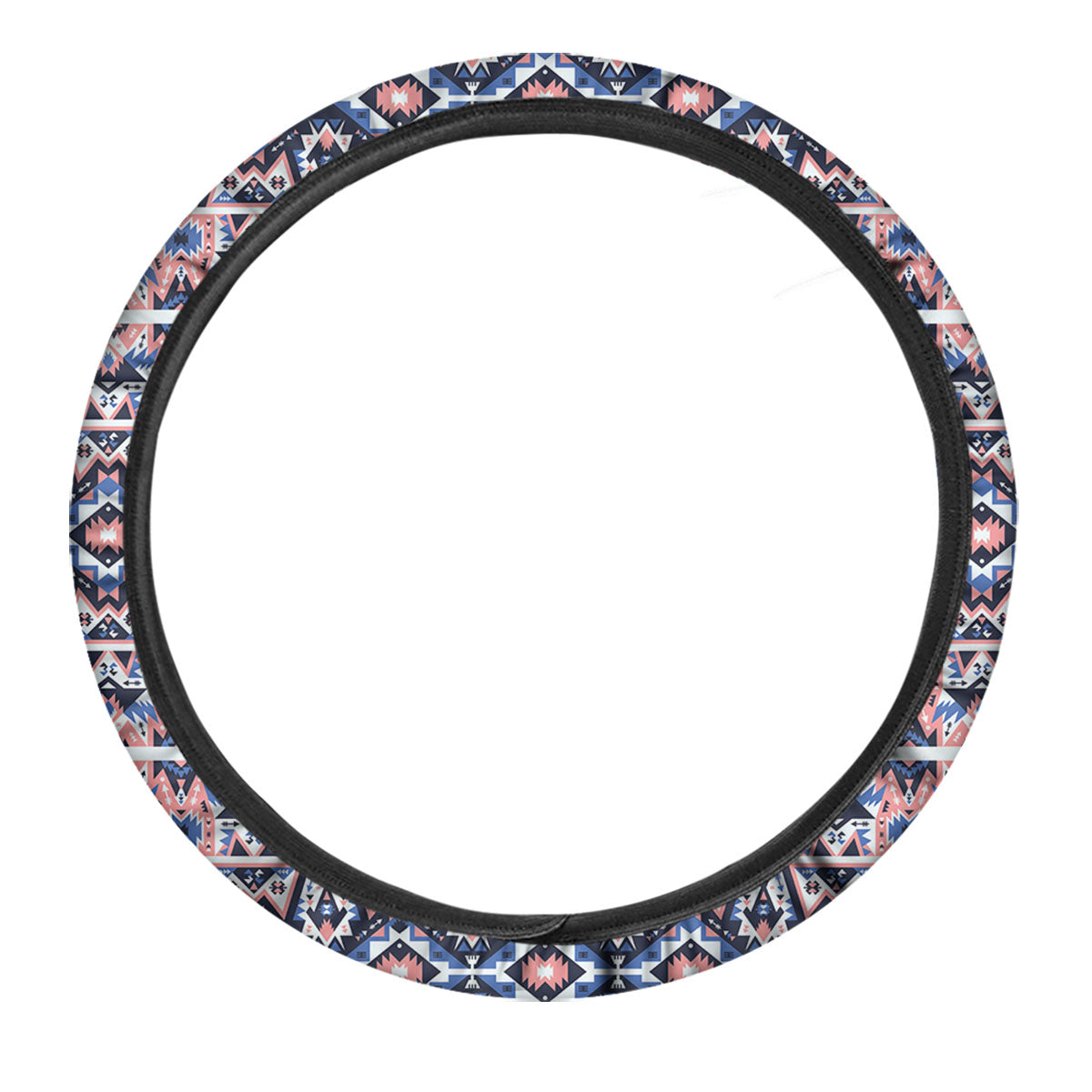 Southwestern Blue And Pink Print Pattern Car Steering Wheel Cover-grizzshop