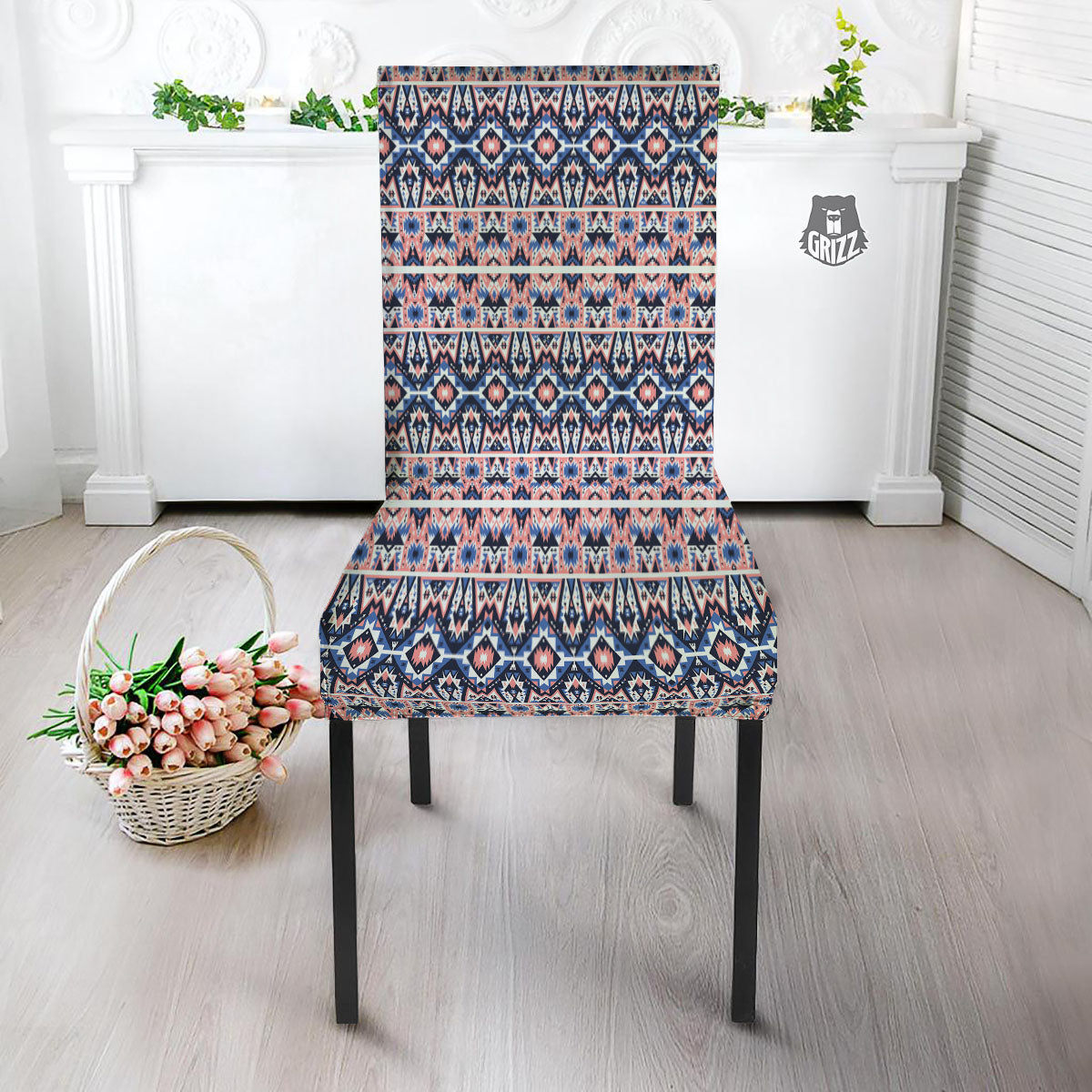 Southwestern Blue And Pink Print Pattern Dining Chair Slipcover-grizzshop