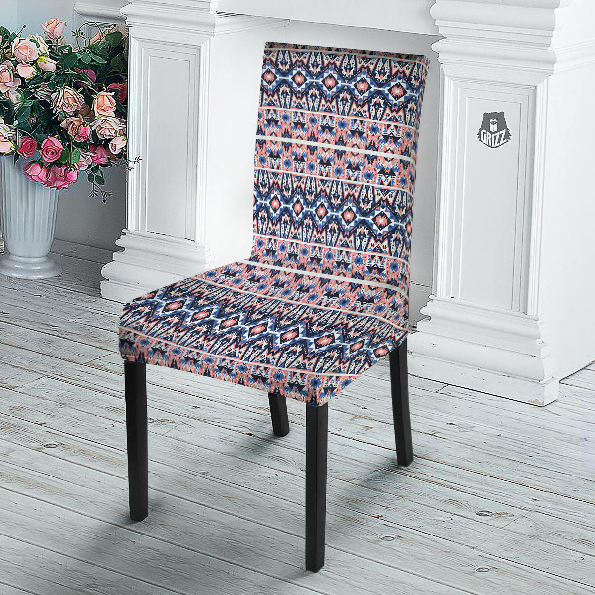 Southwestern Blue And Pink Print Pattern Dining Chair Slipcover-grizzshop