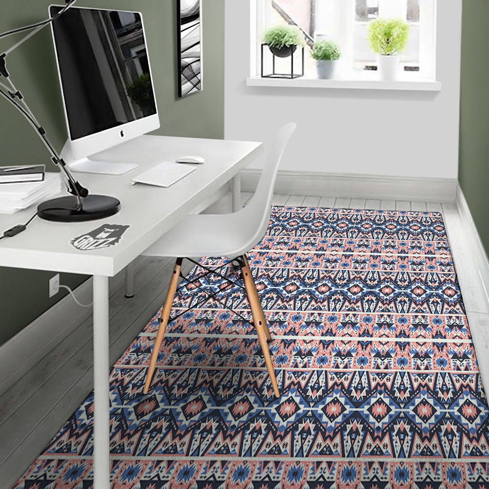 Southwestern Blue And Pink Print Pattern Floor Mat-grizzshop