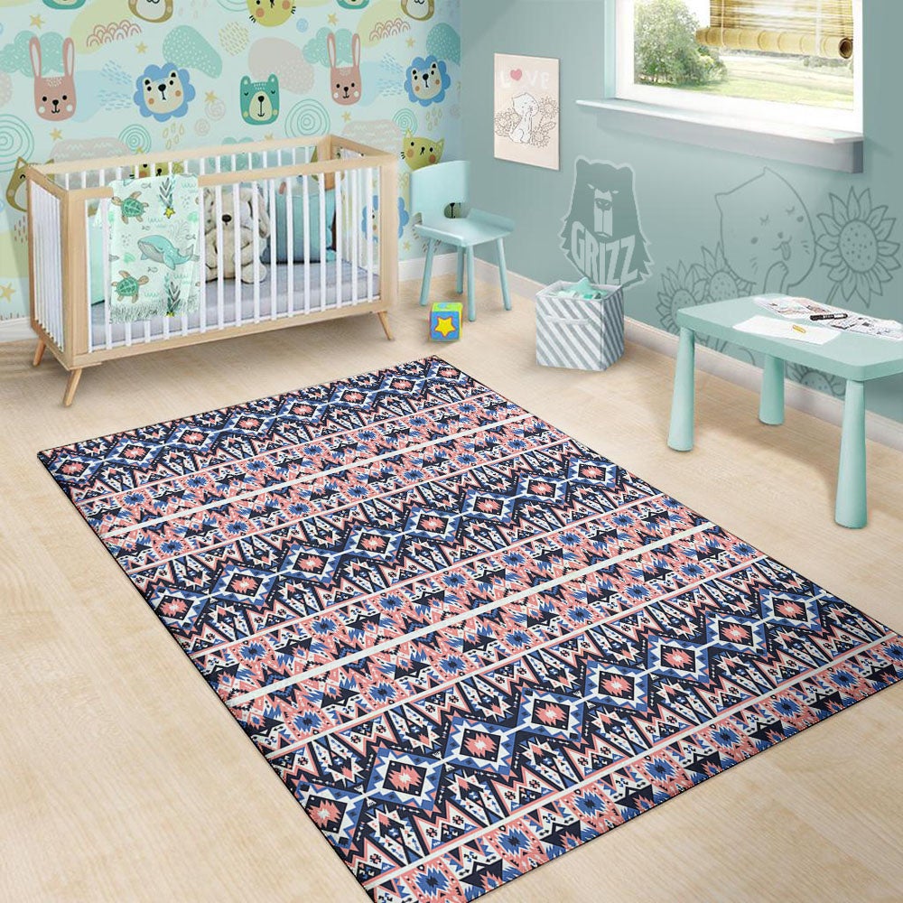 Southwestern Blue And Pink Print Pattern Floor Mat-grizzshop