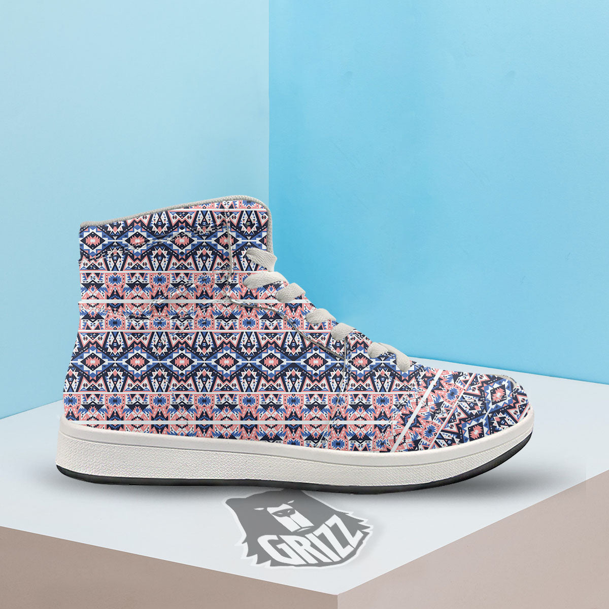 Southwestern Blue And Pink Print Pattern High Top Sneakers-grizzshop