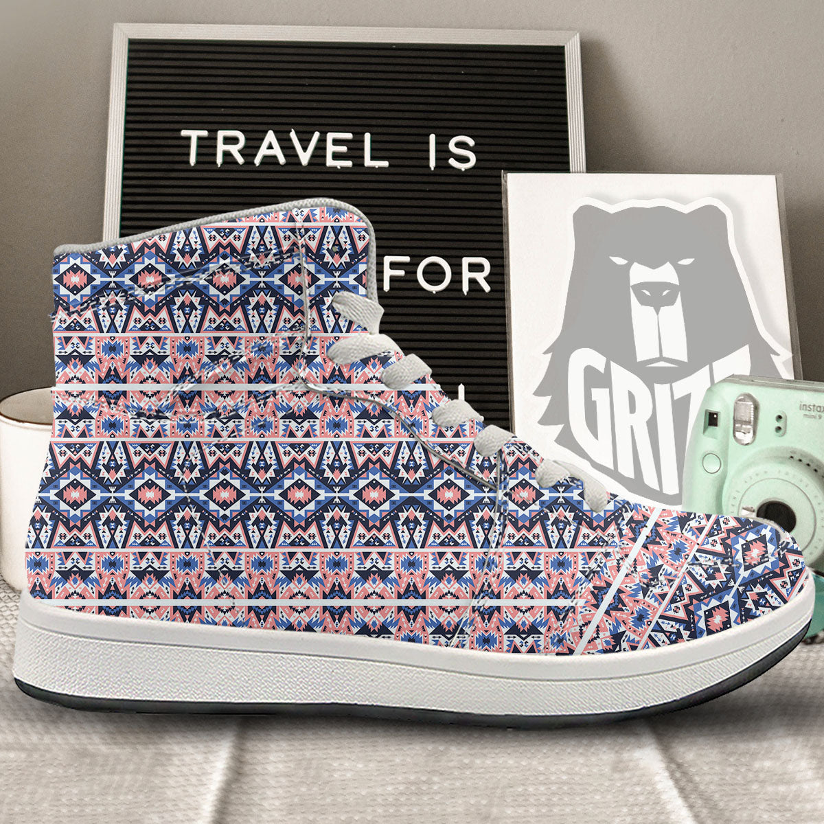 Southwestern Blue And Pink Print Pattern High Top Sneakers-grizzshop
