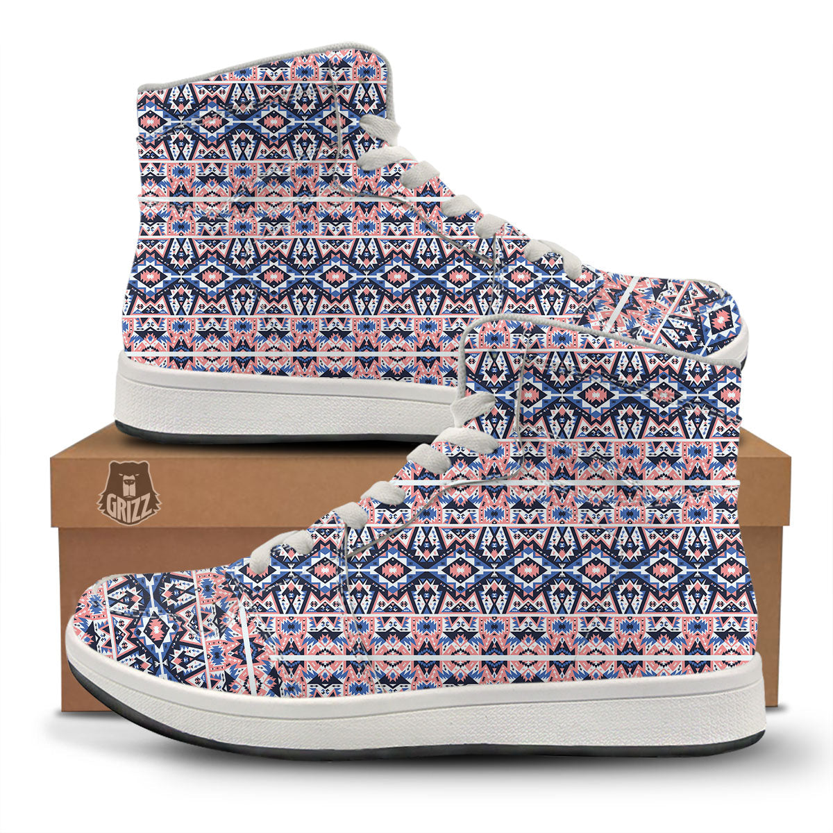 Southwestern Blue And Pink Print Pattern High Top Sneakers-grizzshop