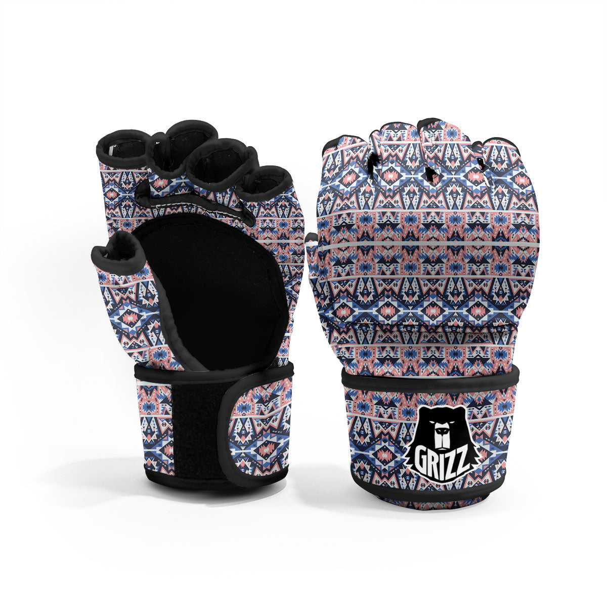 Southwestern Blue And Pink Print Pattern MMA Gloves-grizzshop