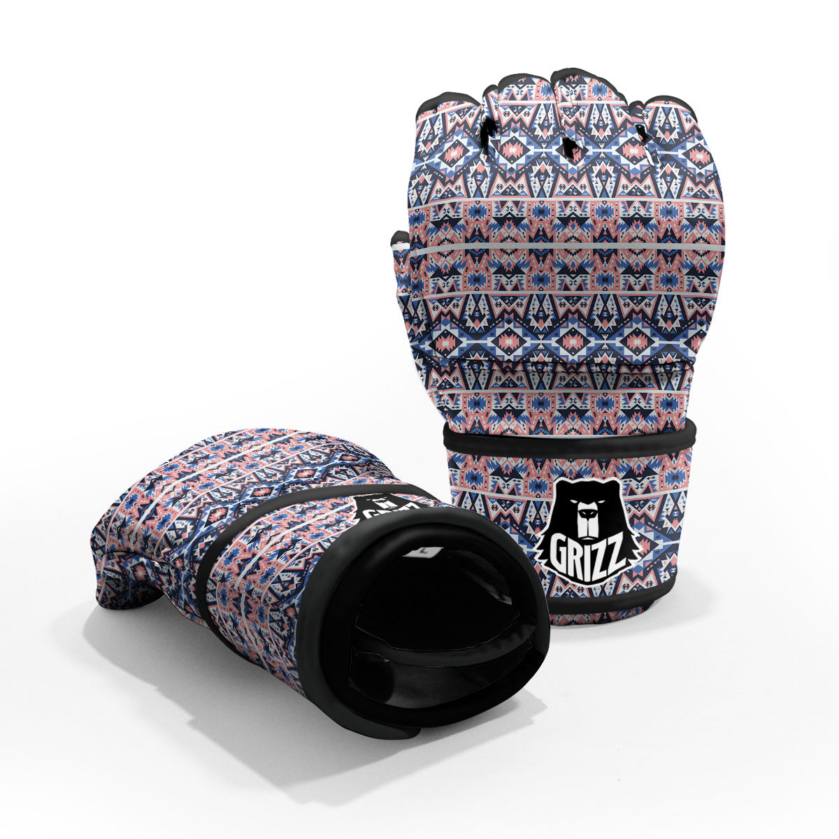 Southwestern Blue And Pink Print Pattern MMA Gloves-grizzshop
