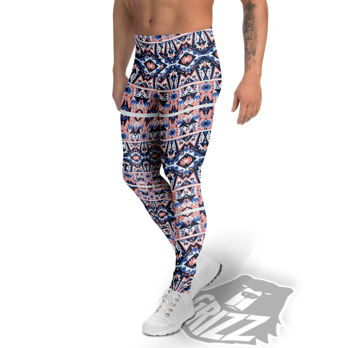 Southwestern Blue And Pink Print Pattern Men's Leggings-grizzshop