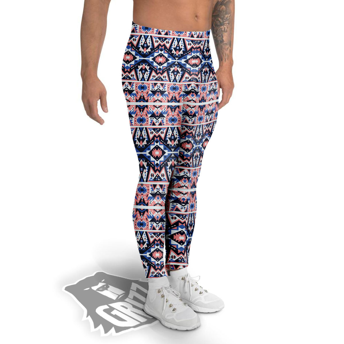 Southwestern Blue And Pink Print Pattern Men's Leggings-grizzshop