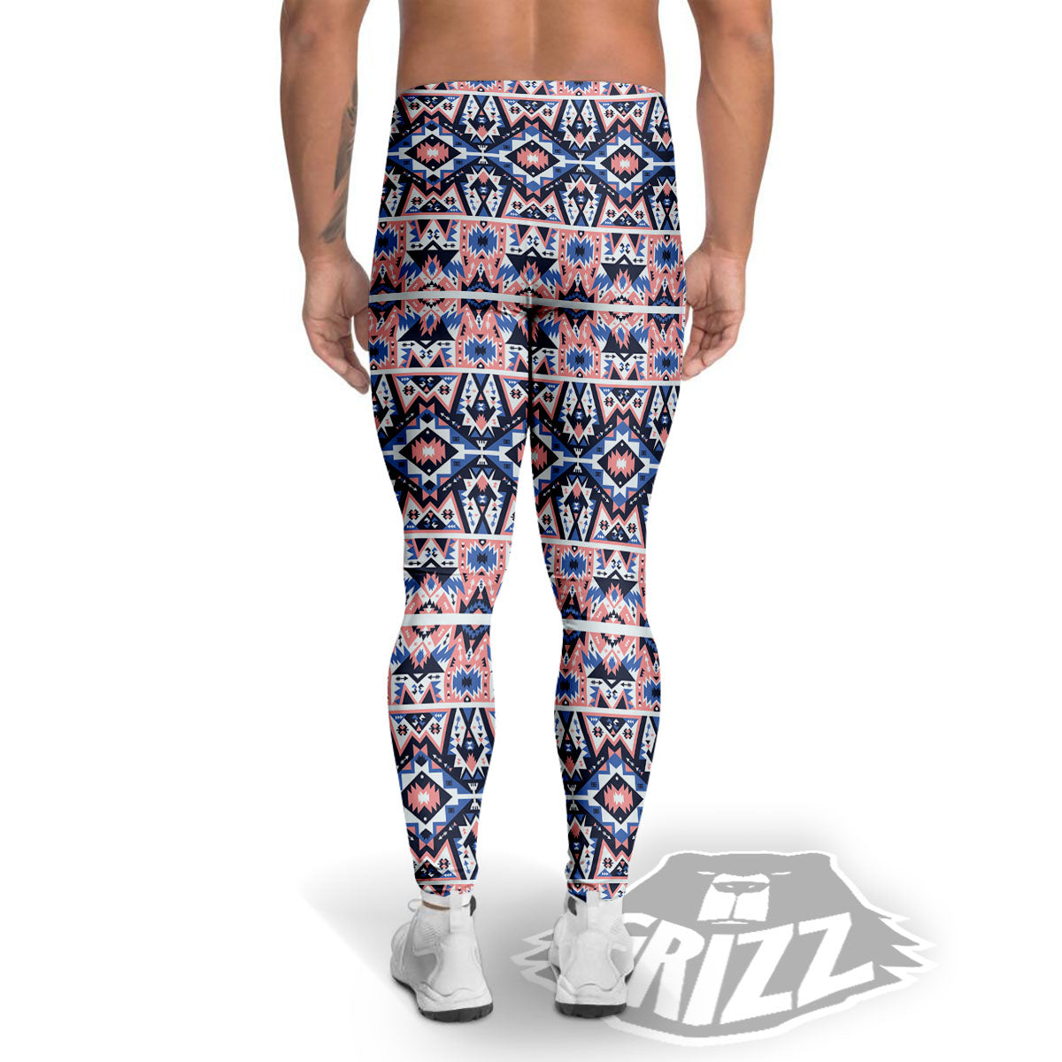 Southwestern Blue And Pink Print Pattern Men's Leggings-grizzshop
