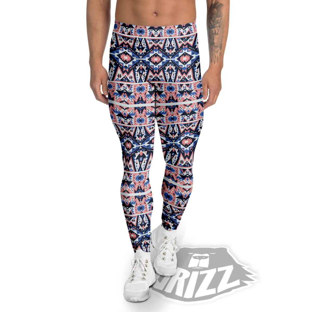 Southwestern Blue And Pink Print Pattern Men's Leggings-grizzshop