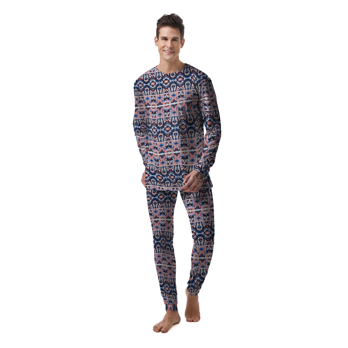Southwestern Blue And Pink Print Pattern Men's Pajamas-grizzshop