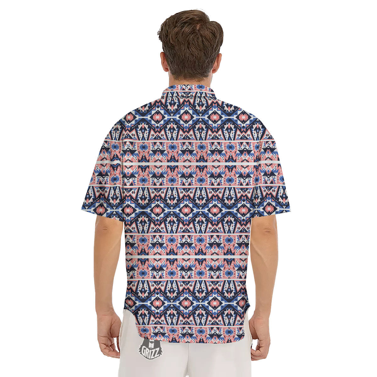 Southwestern Blue And Pink Print Pattern Men's Short Sleeve Shirts-grizzshop
