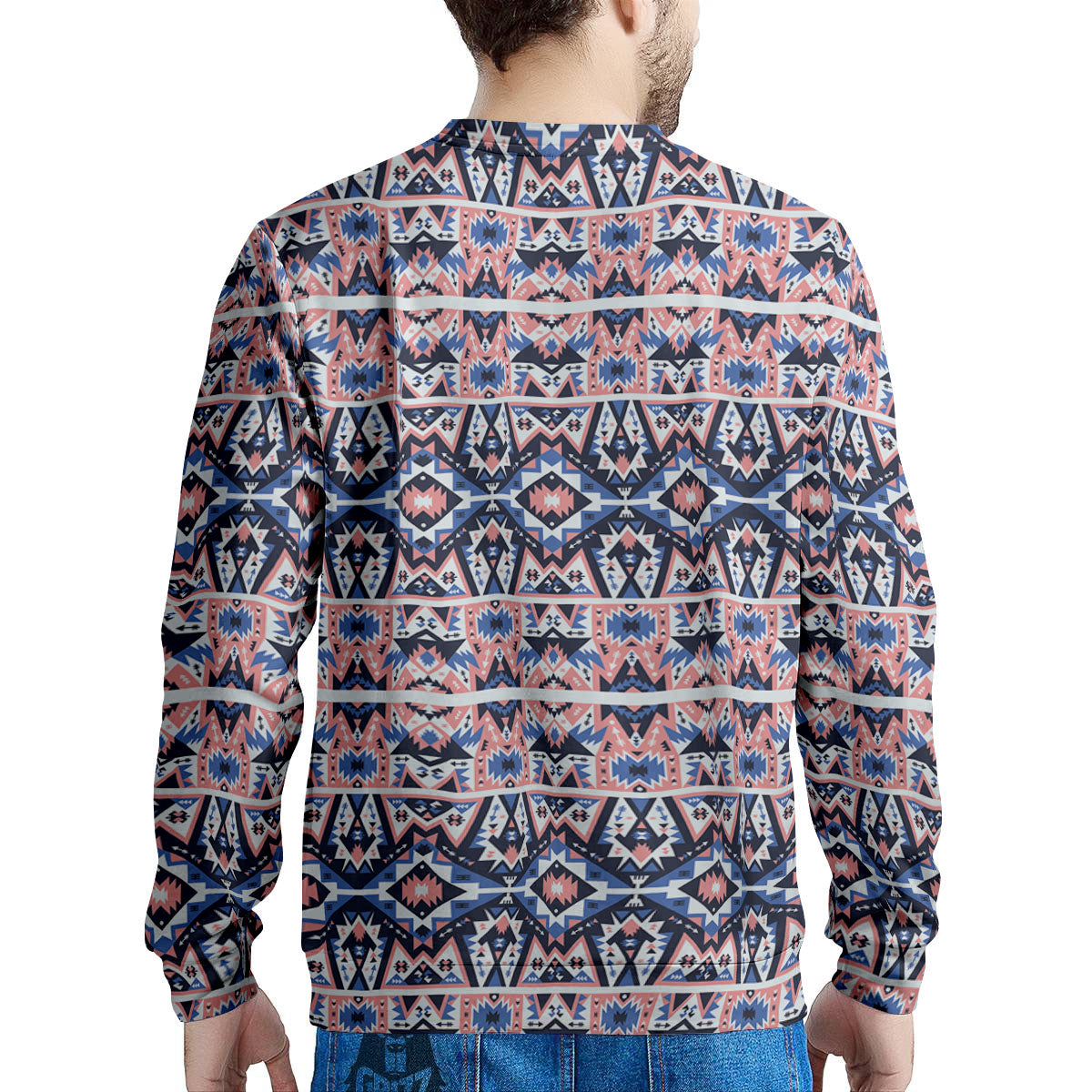 Southwestern Blue And Pink Print Pattern Men's Sweatshirt-grizzshop