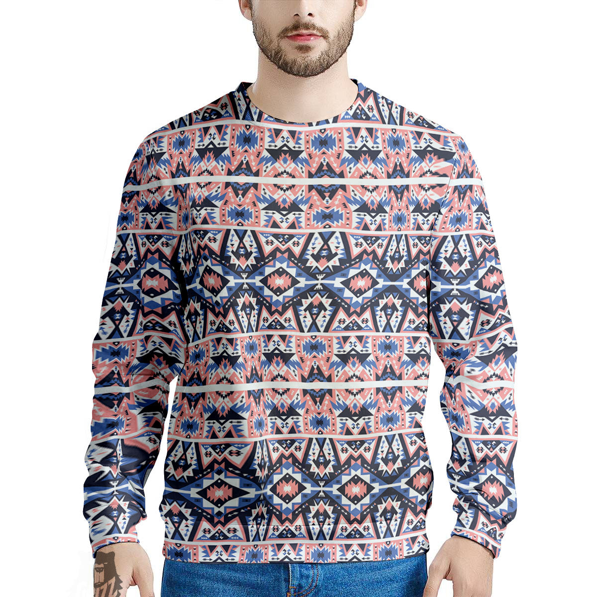 Southwestern Blue And Pink Print Pattern Men's Sweatshirt-grizzshop