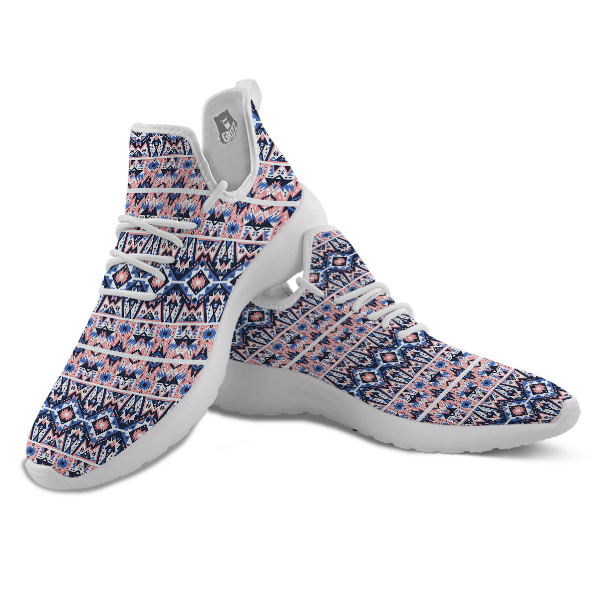 Southwestern Blue And Pink Print Pattern White Athletic Shoes-grizzshop