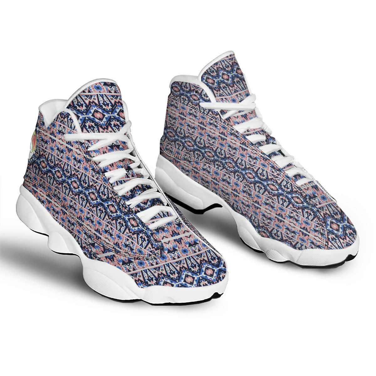 Southwestern Blue And Pink Print Pattern White Basketball Shoes-grizzshop