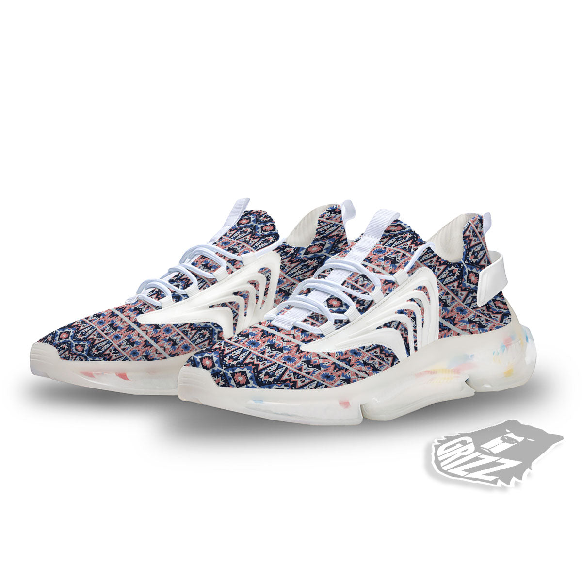 Southwestern Blue And Pink Print Pattern White Gym Shoes-grizzshop