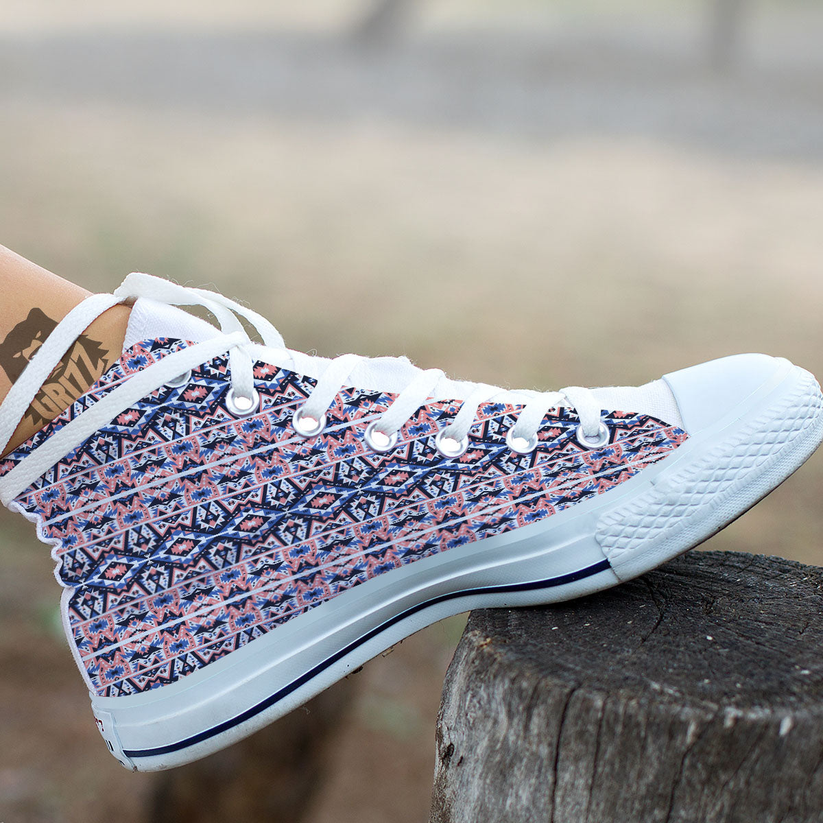 Southwestern Blue And Pink Print Pattern White High Top Shoes-grizzshop