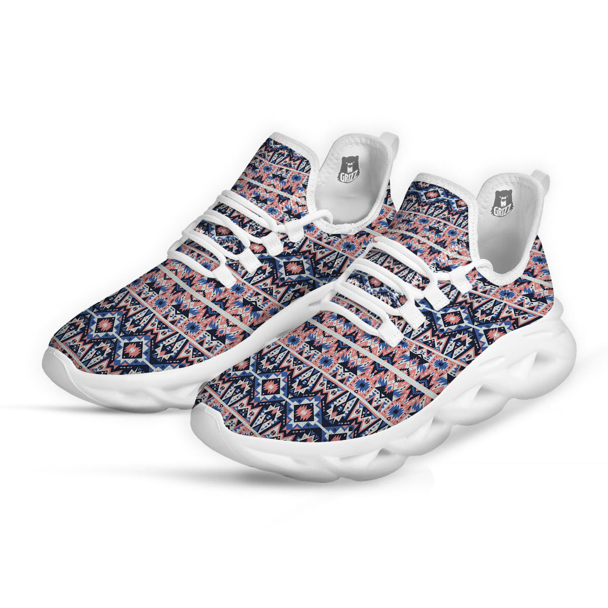 Southwestern Blue And Pink Print Pattern White Running Shoes-grizzshop