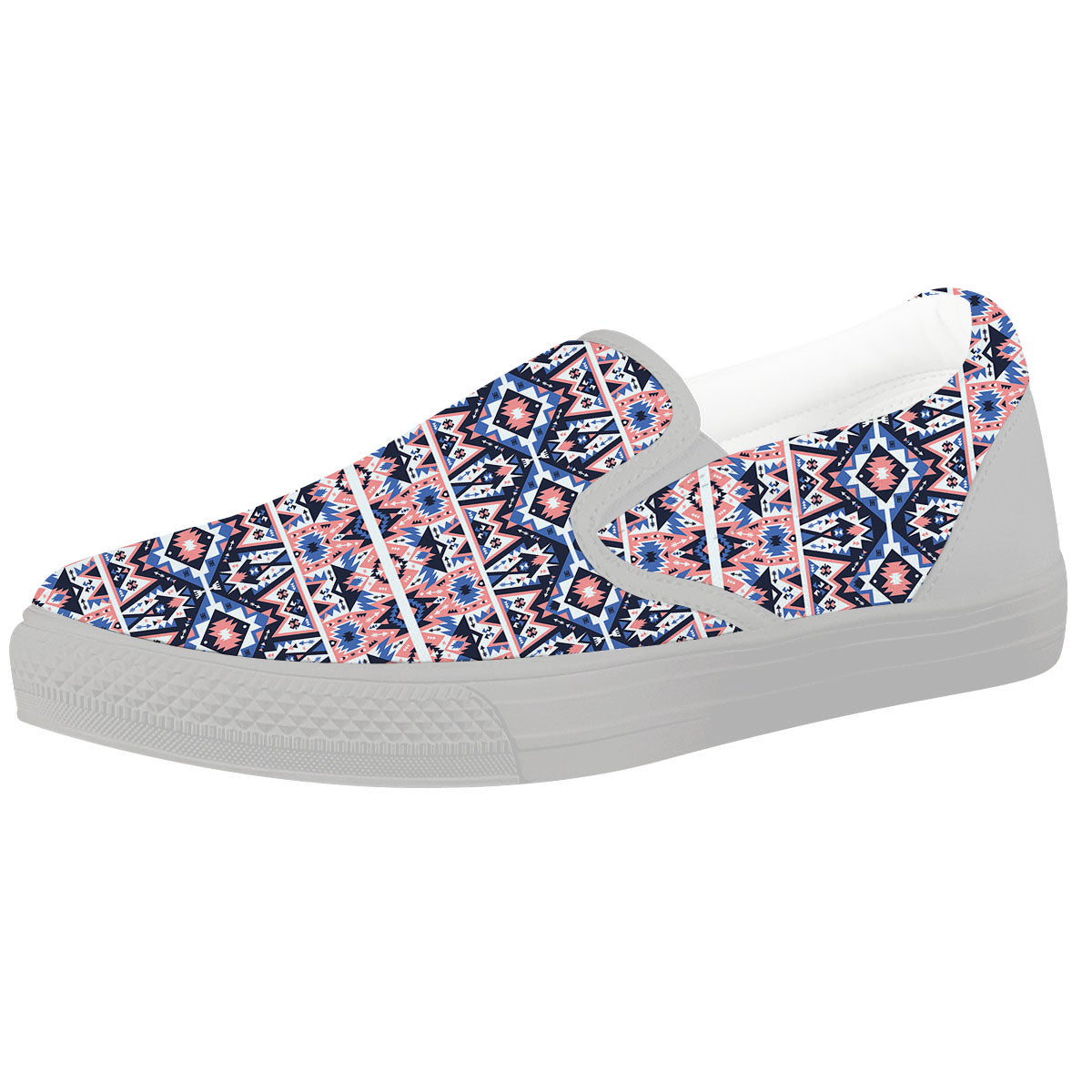 Southwestern Blue And Pink Print Pattern White Slip On Shoes-grizzshop