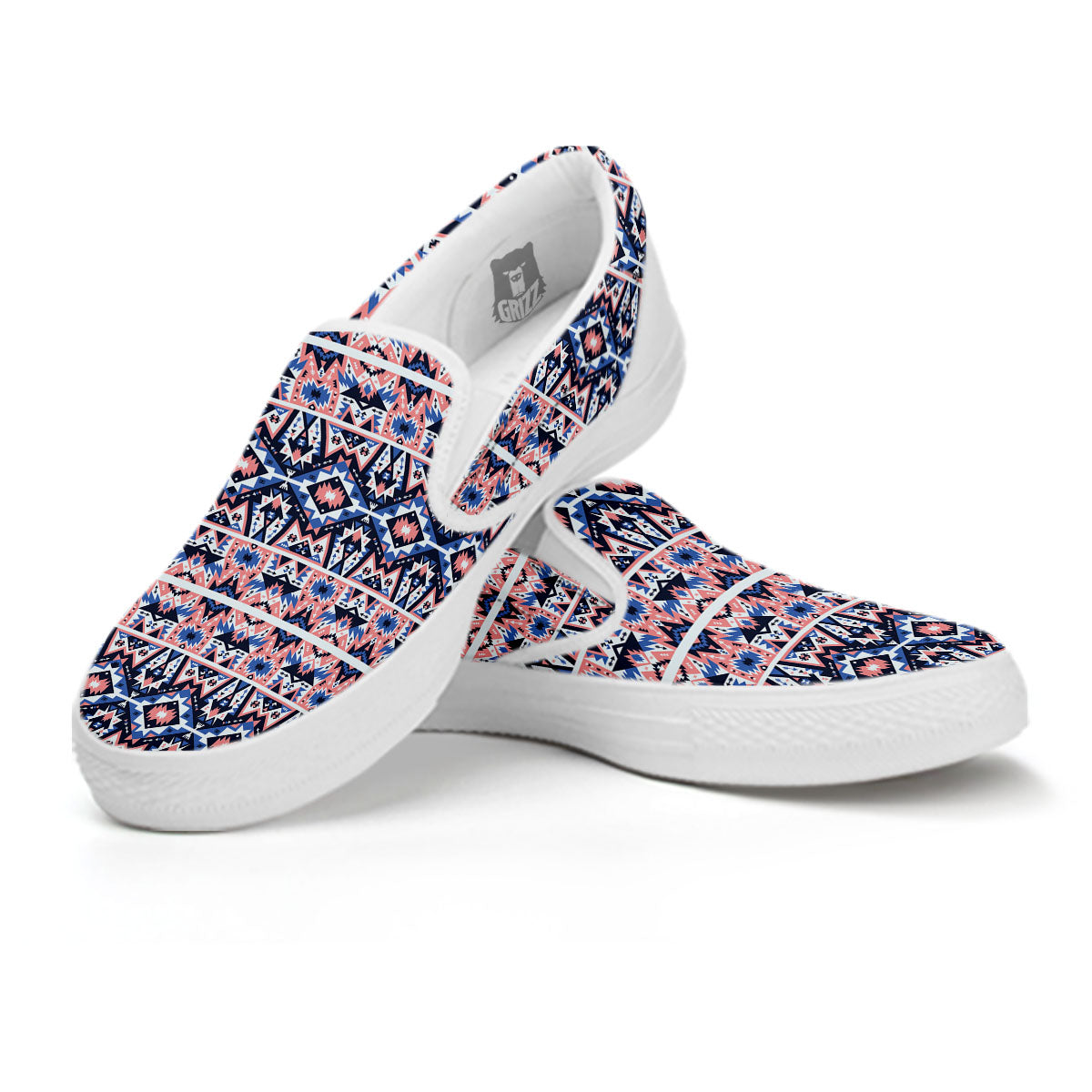Southwestern Blue And Pink Print Pattern White Slip On Shoes-grizzshop