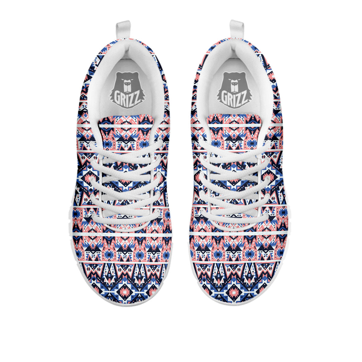 Southwestern Blue And Pink Print Pattern White Sneaker-grizzshop