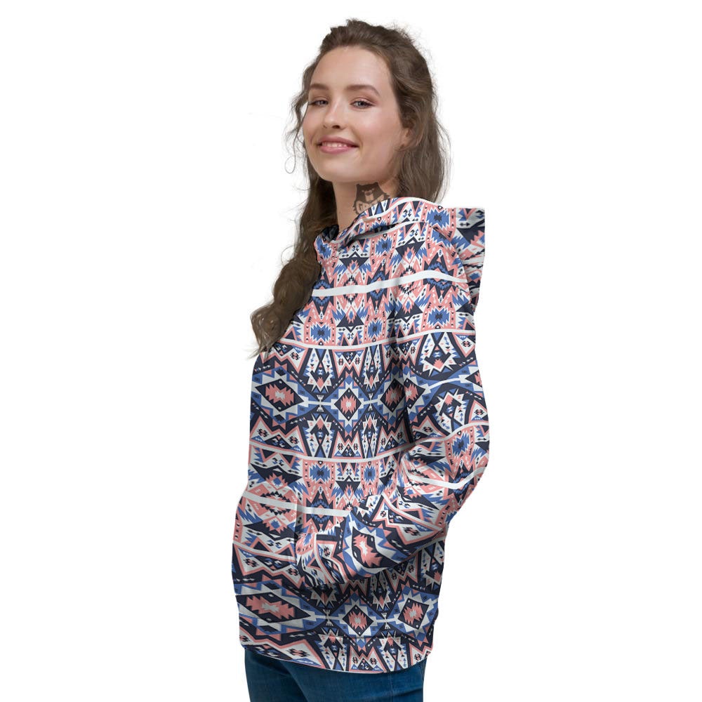Southwestern Blue And Pink Print Pattern Women's Hoodie-grizzshop