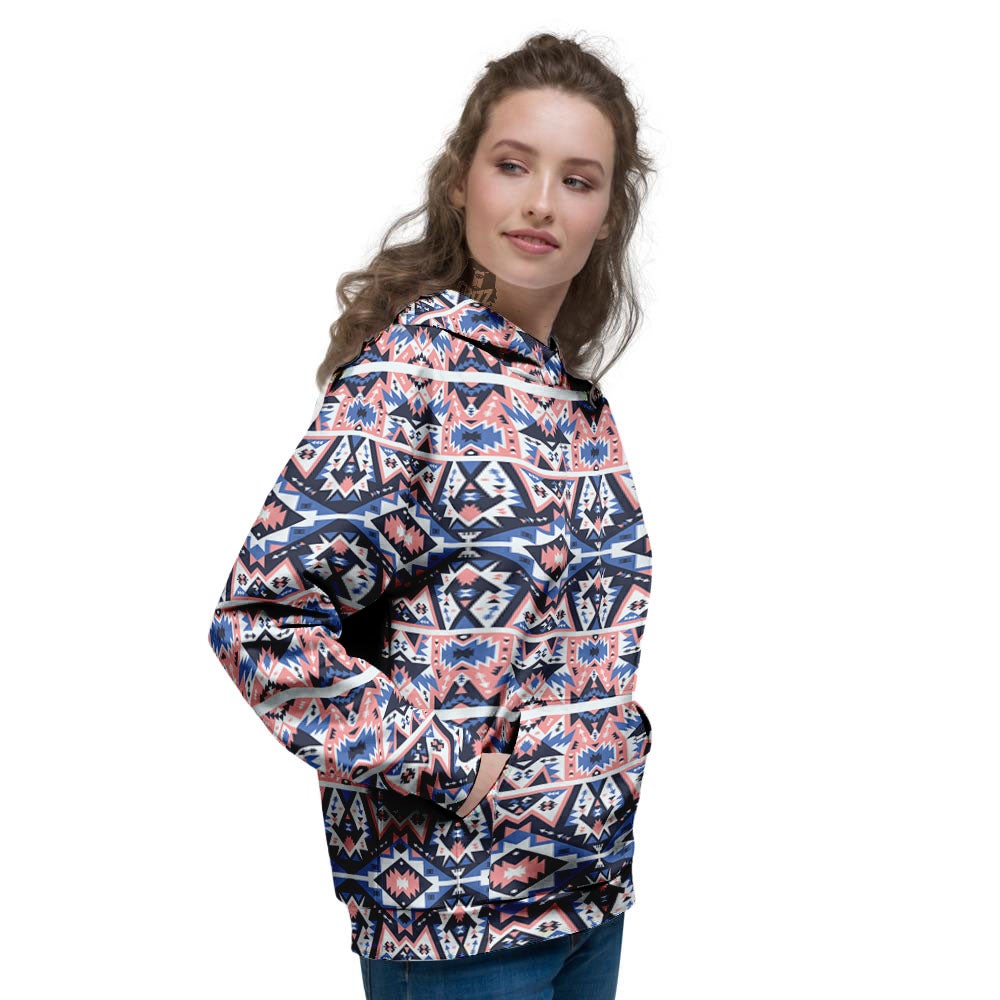 Southwestern Blue And Pink Print Pattern Women's Hoodie-grizzshop