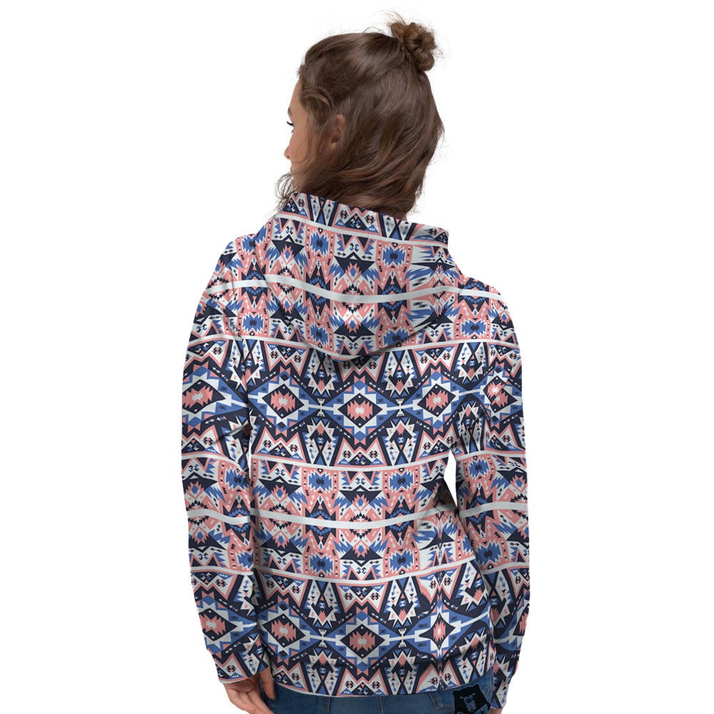 Southwestern Blue And Pink Print Pattern Women's Hoodie-grizzshop