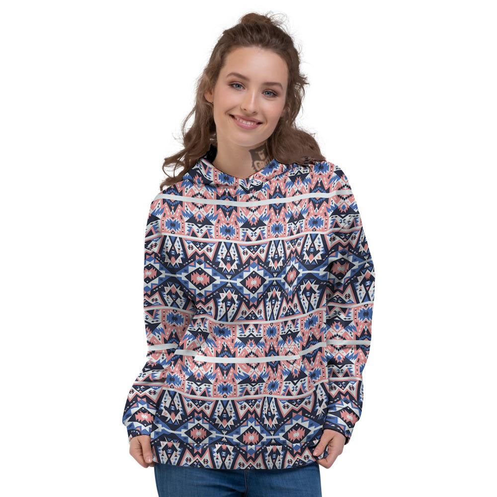 Southwestern Blue And Pink Print Pattern Women's Hoodie-grizzshop