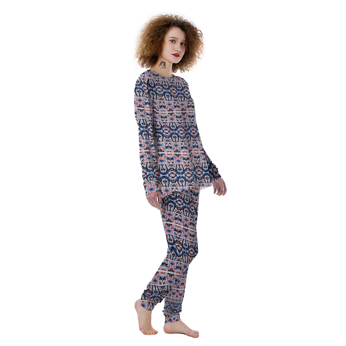 Southwestern Blue And Pink Print Pattern Women's Pajamas-grizzshop