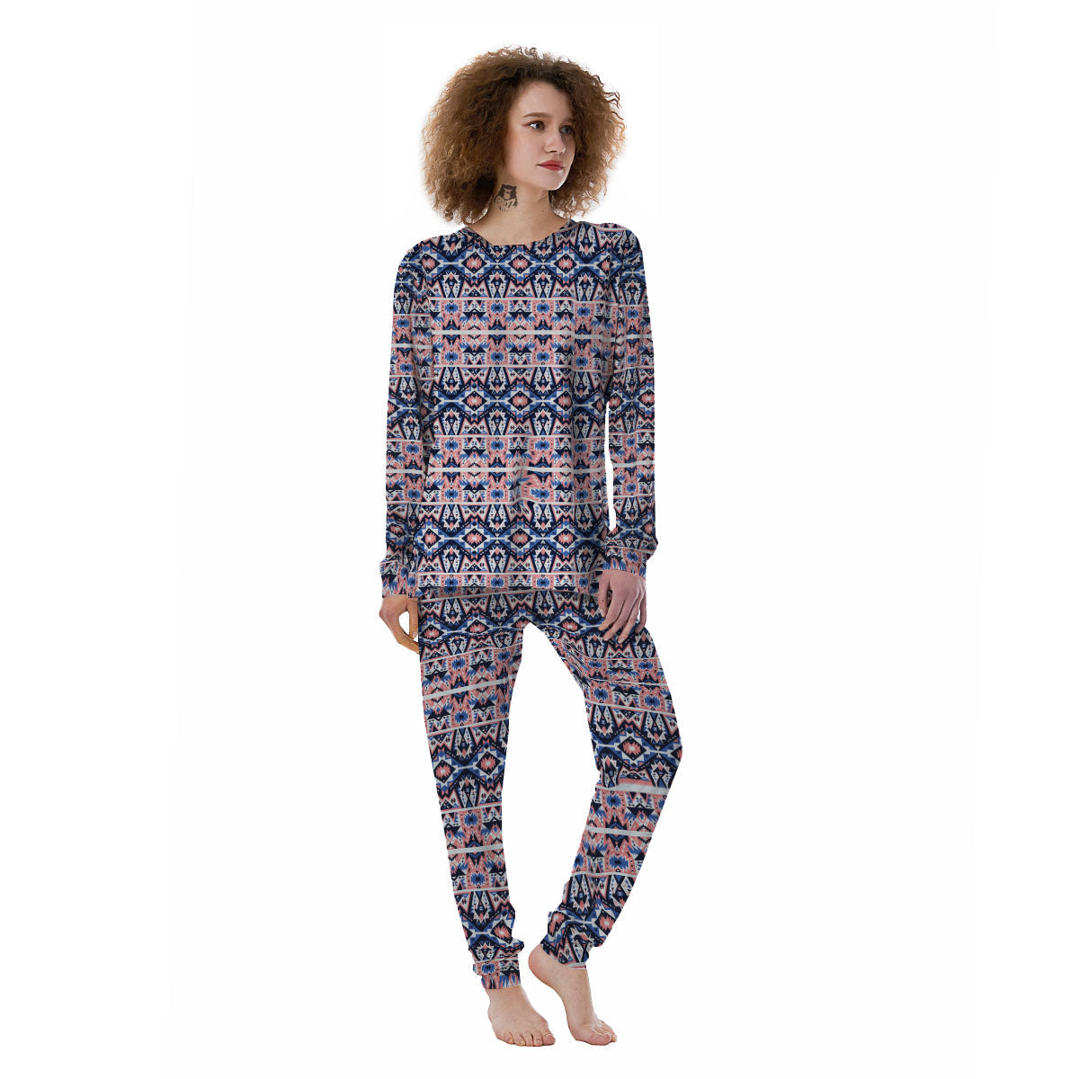 Southwestern Blue And Pink Print Pattern Women's Pajamas-grizzshop