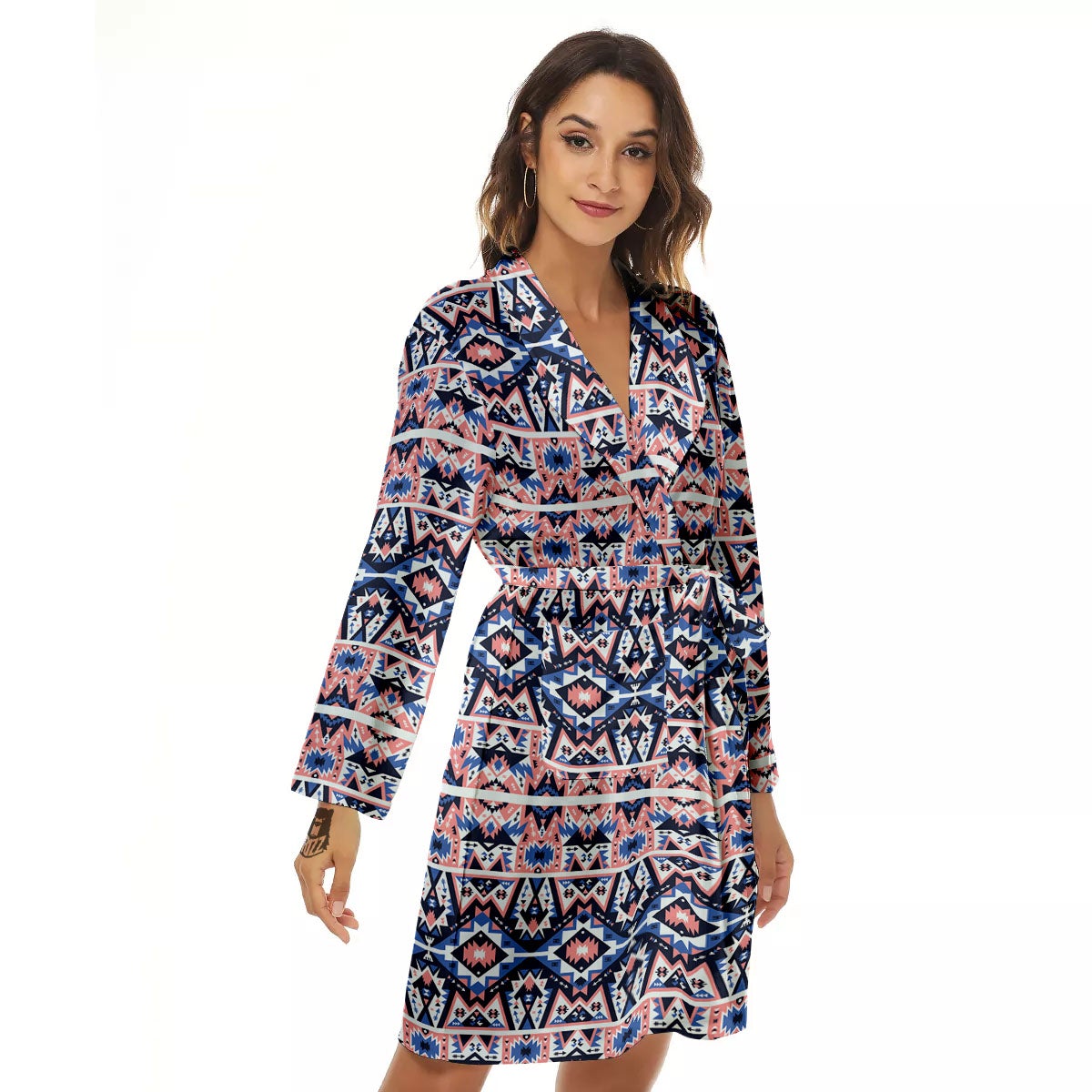 Southwestern Blue And Pink Print Pattern Women's Robe-grizzshop