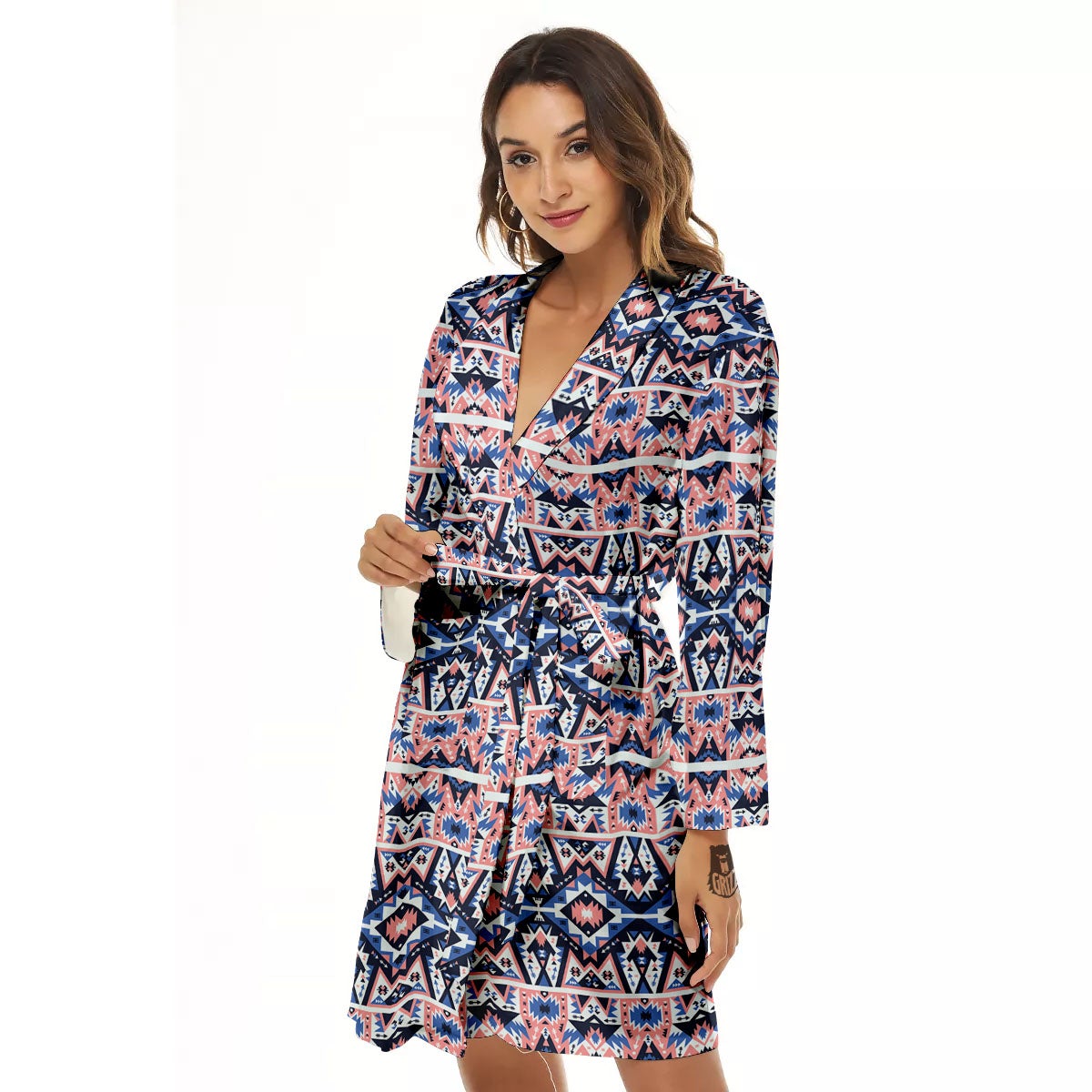Southwestern Blue And Pink Print Pattern Women's Robe-grizzshop