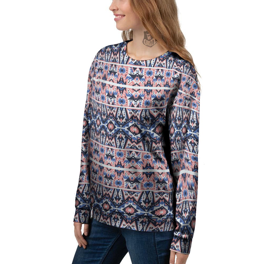 Southwestern Blue And Pink Print Pattern Women's Sweatshirt-grizzshop