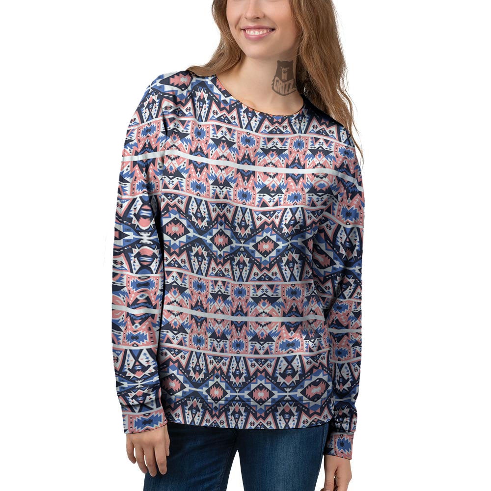 Southwestern Blue And Pink Print Pattern Women's Sweatshirt-grizzshop