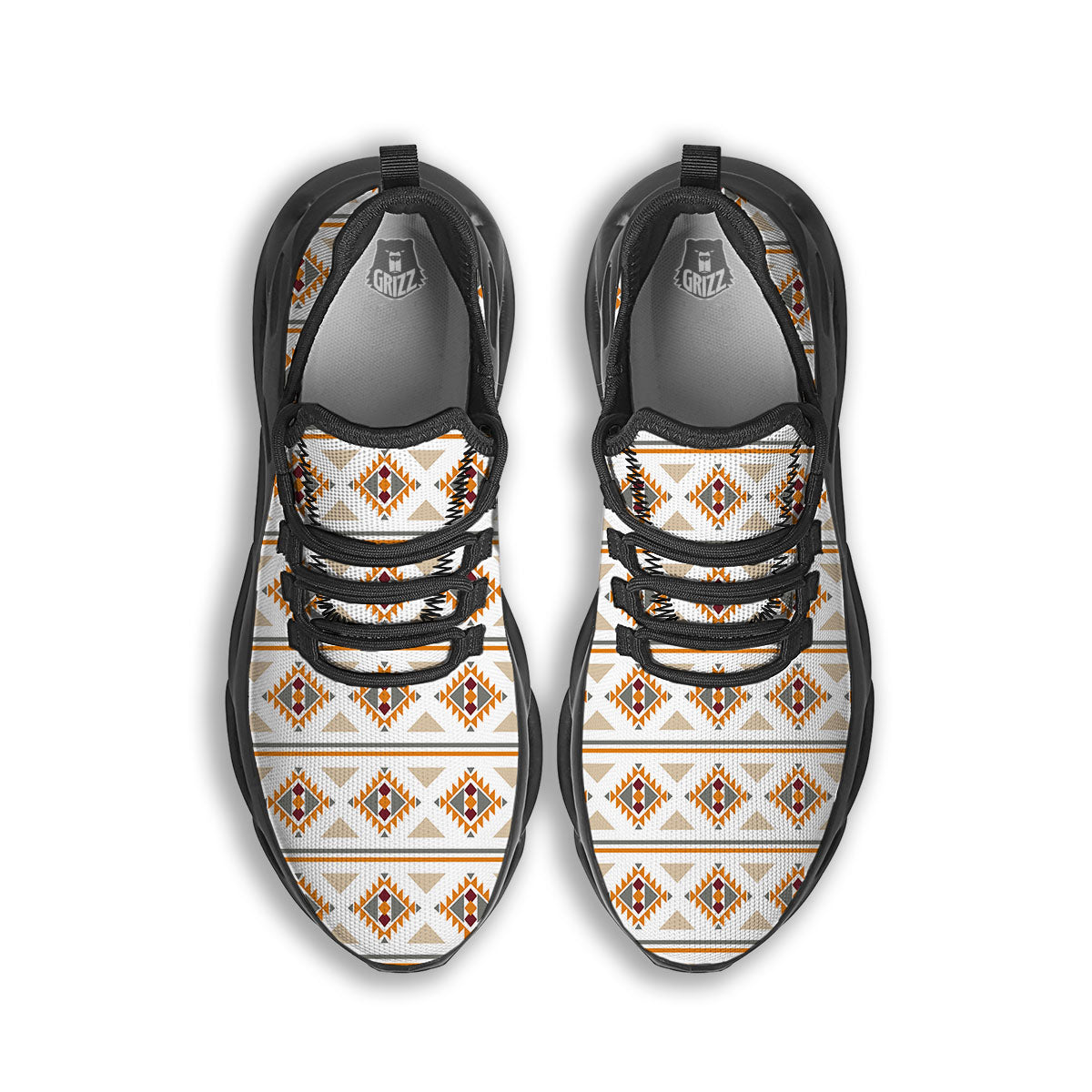 Southwestern Native Print Pattern Black Running Shoes-grizzshop