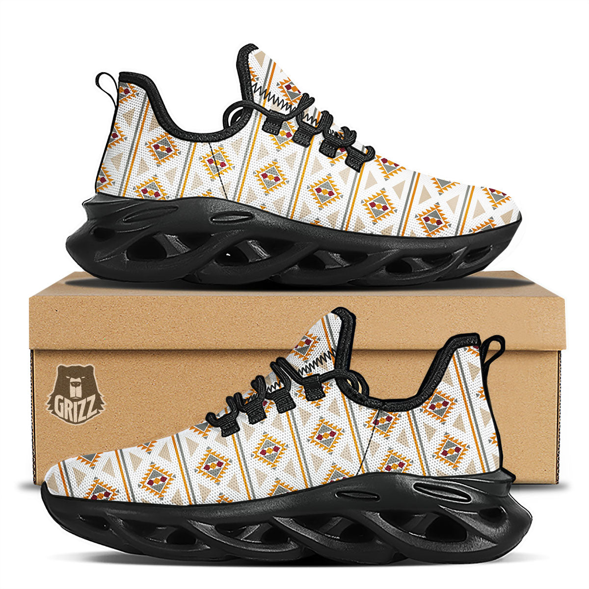 Southwestern Native Print Pattern Black Running Shoes-grizzshop