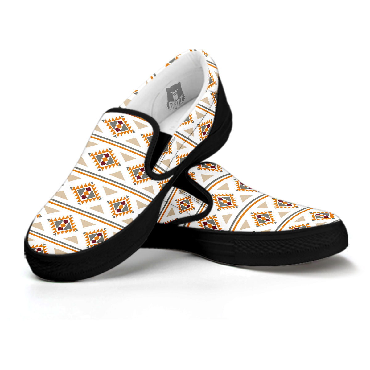 Southwestern Native Print Pattern Black Slip On Shoes-grizzshop