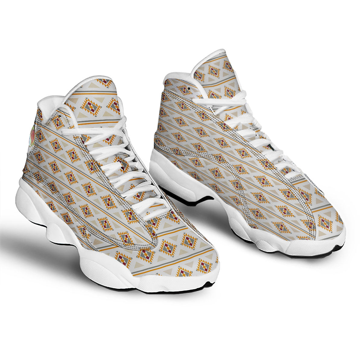 Southwestern Native Print Pattern White Basketball Shoes-grizzshop
