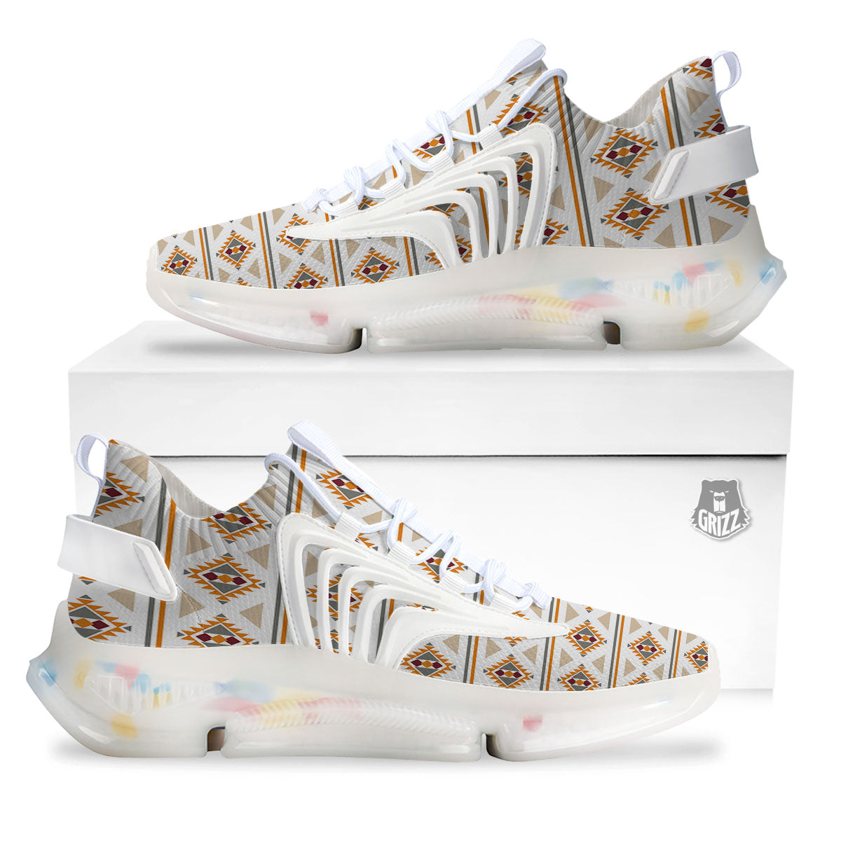 Southwestern Native Print Pattern White Gym Shoes-grizzshop