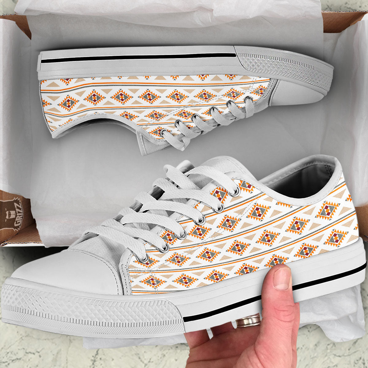 Southwestern Native Print Pattern White Low Top Shoes-grizzshop