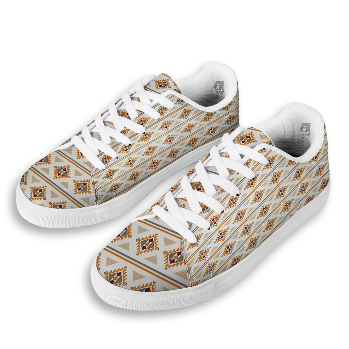 Southwestern Native Print Pattern White Low Top Sneakers-grizzshop