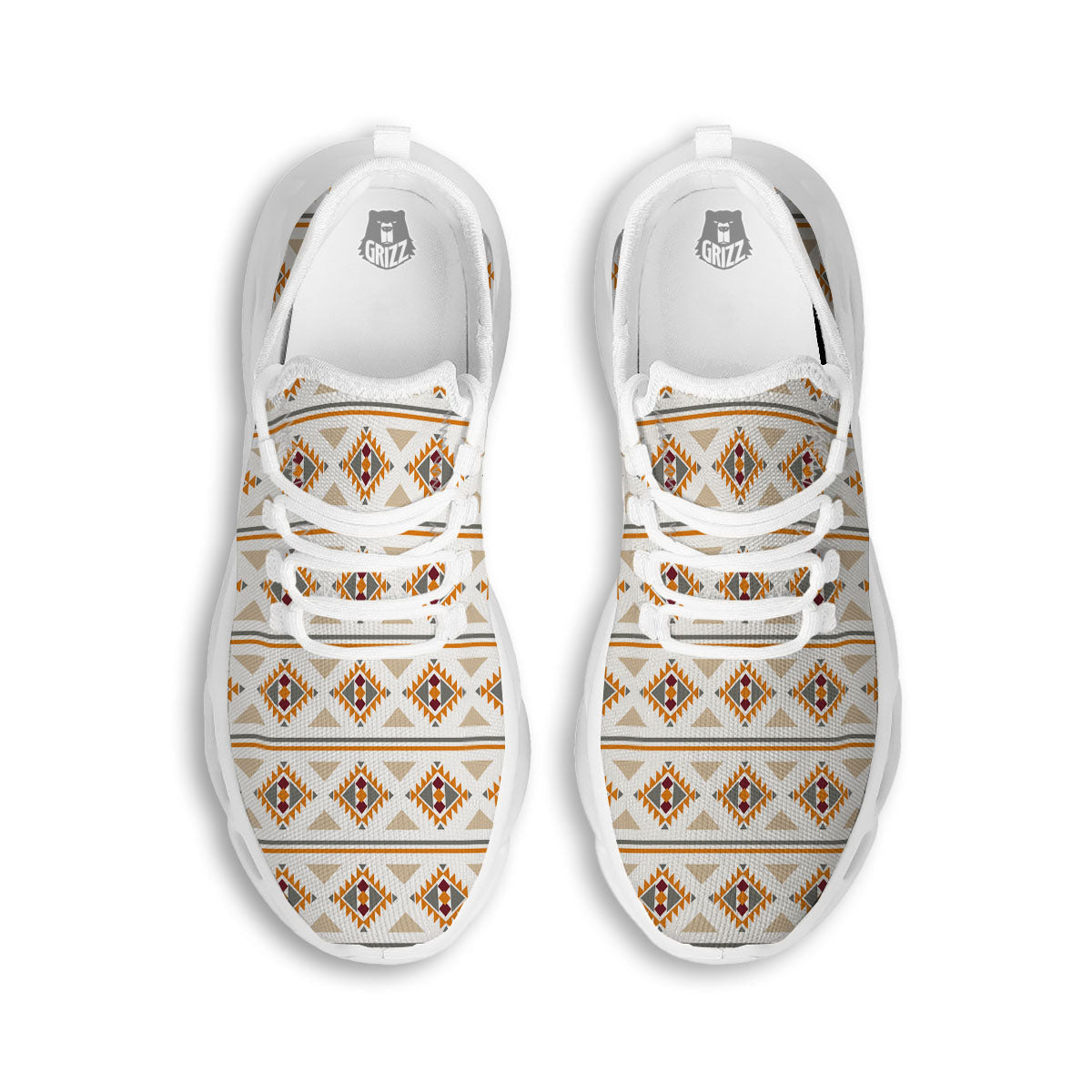Southwestern Native Print Pattern White Running Shoes-grizzshop