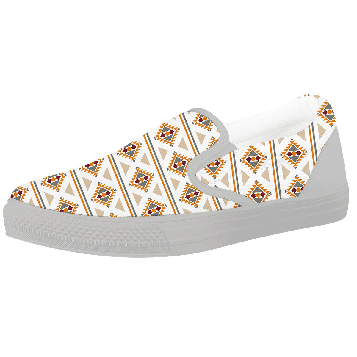 Southwestern Native Print Pattern White Slip On Shoes-grizzshop