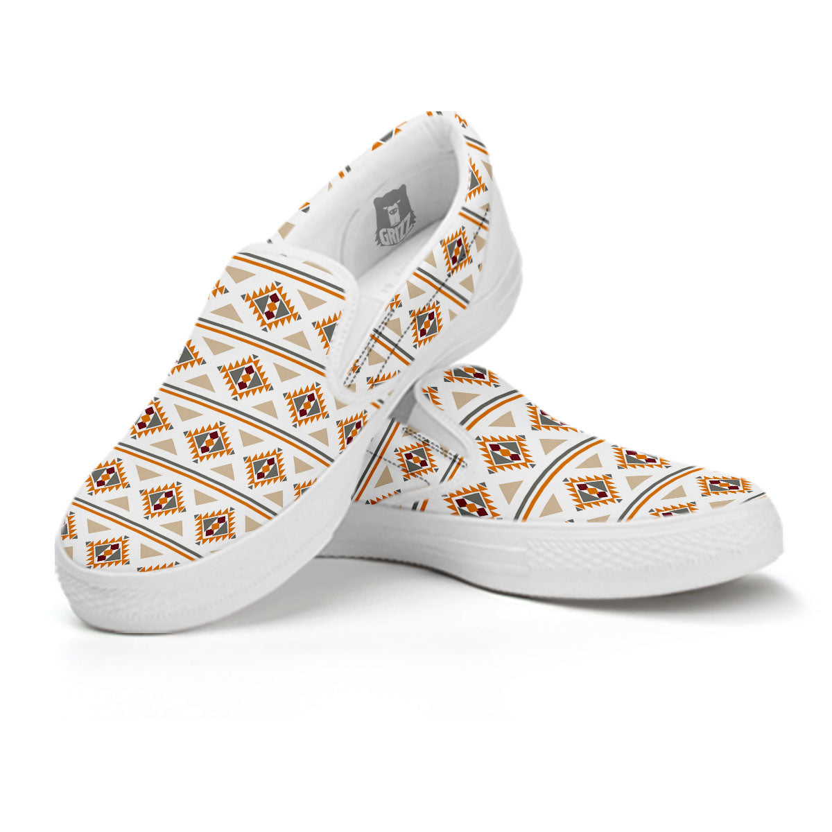 Southwestern Native Print Pattern White Slip On Shoes-grizzshop