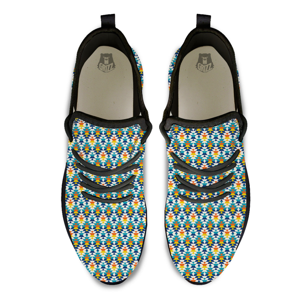 Southwestern Orange And Blue Print Black Athletic Shoes-grizzshop