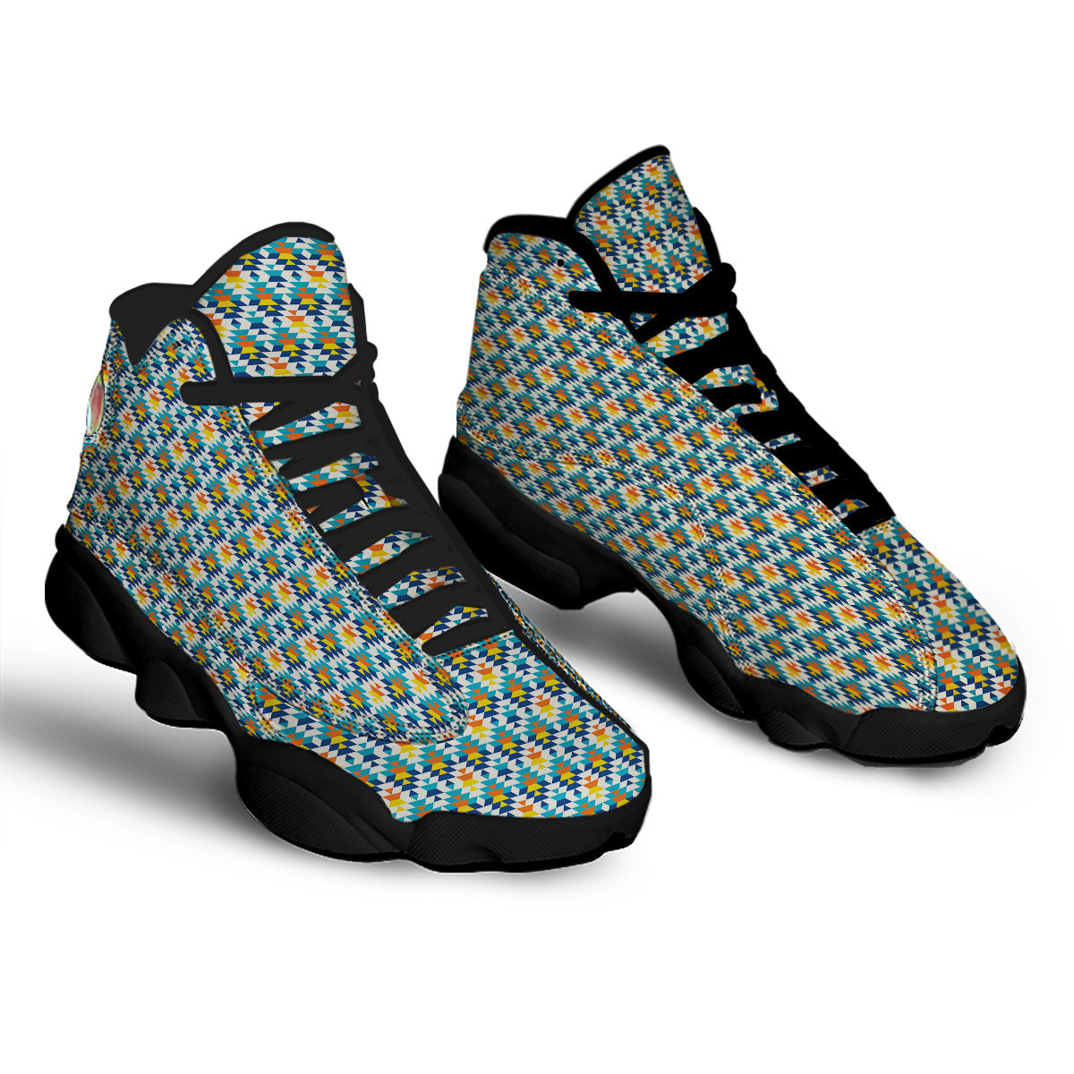 Southwestern Orange And Blue Print Black Basketball Shoes-grizzshop