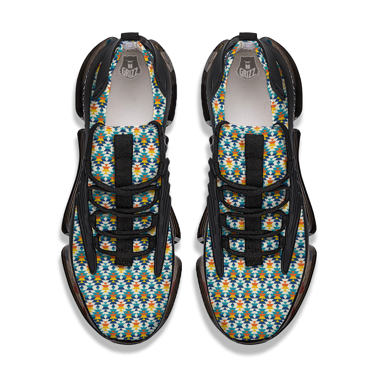 Southwestern Orange And Blue Print Black Gym Shoes-grizzshop