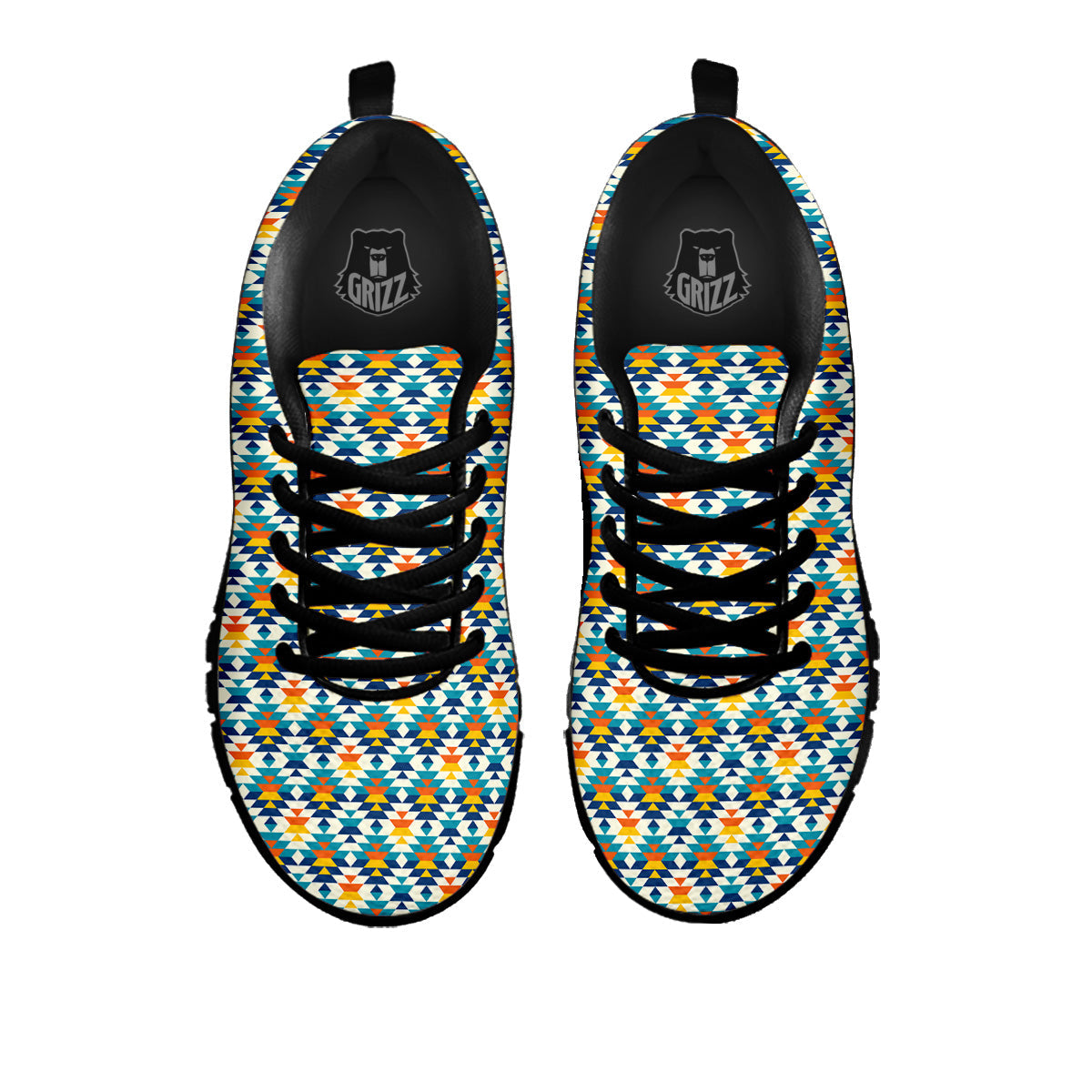 Southwestern Orange And Blue Print Black Sneaker-grizzshop